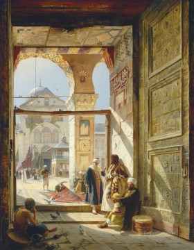  orientalista Pintura al %C3%B3leo - La puerta de la Gran Mezquita Omeya Damasco Gustav Bauernfeind judío orientalista